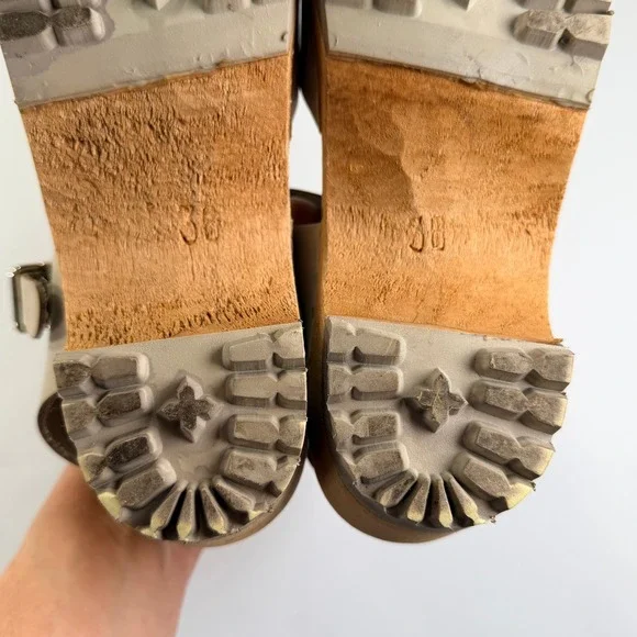 MIA Abba Swedish Clog Women 36/6 Beige Leather Wooden Sole Slingback Boho Sandal - Picture 5 of 12